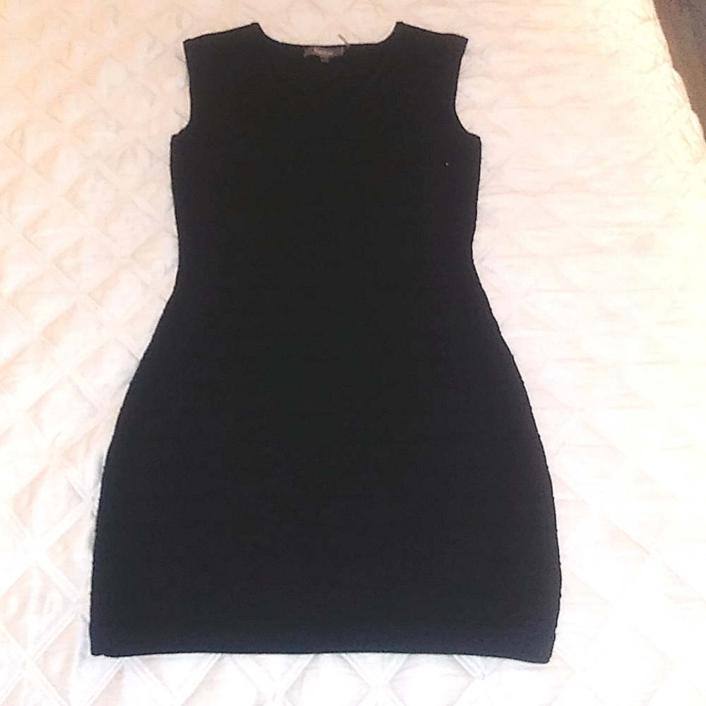 Nieman Marcus Ribbed Bodycon Black Stretch Dress Sz: S